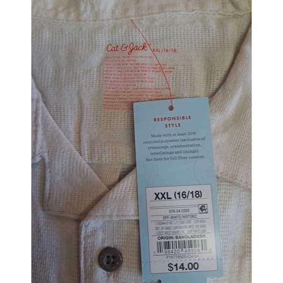 NWT Cat & Jack Boys XXL 16/18 Short Sleeve Embroidered‎ Shirt Parrott Palm Tree - Picture 4 of 12